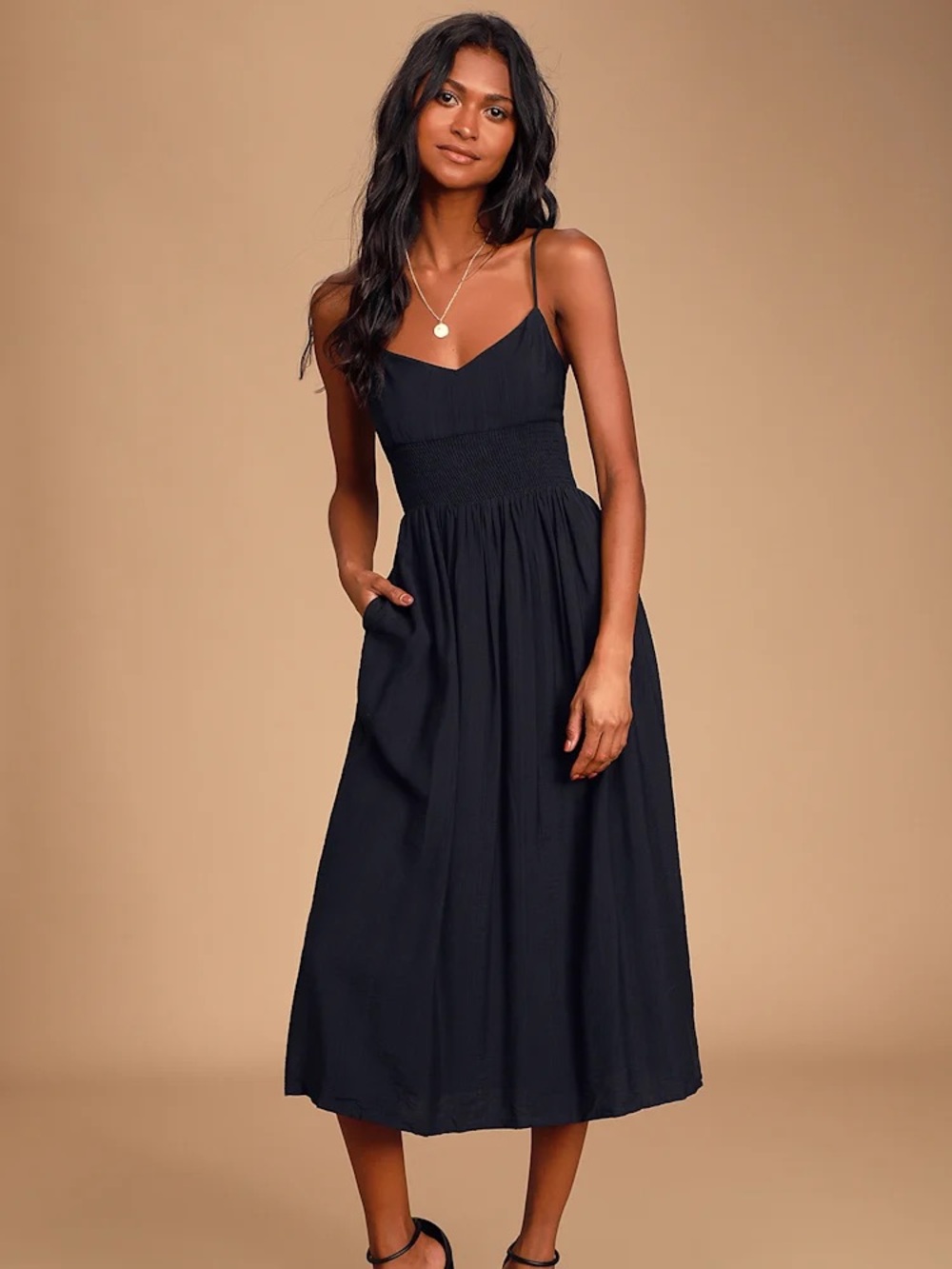 Lulus Full Heart Black Smocked Midi Dress